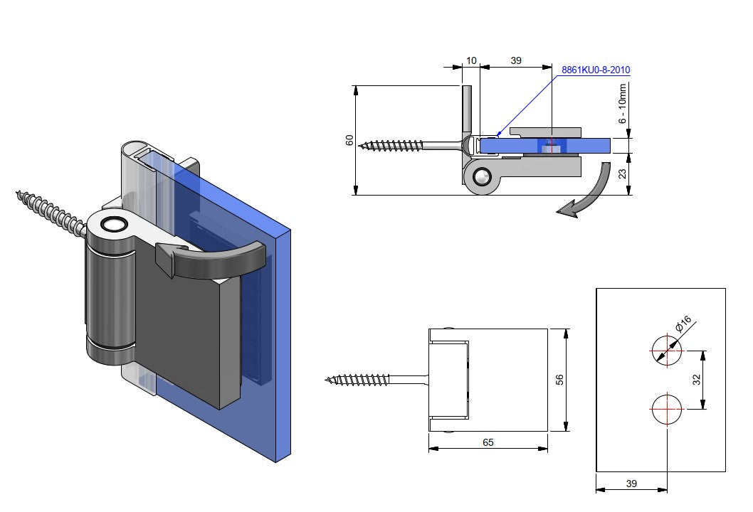 8152ZN5 P+S Anschlagtürband Glas-Wand 90° FLINTER