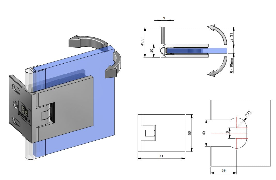 8180ZN P+S Pendeltürband Glas-Wand 90° FLAMEA