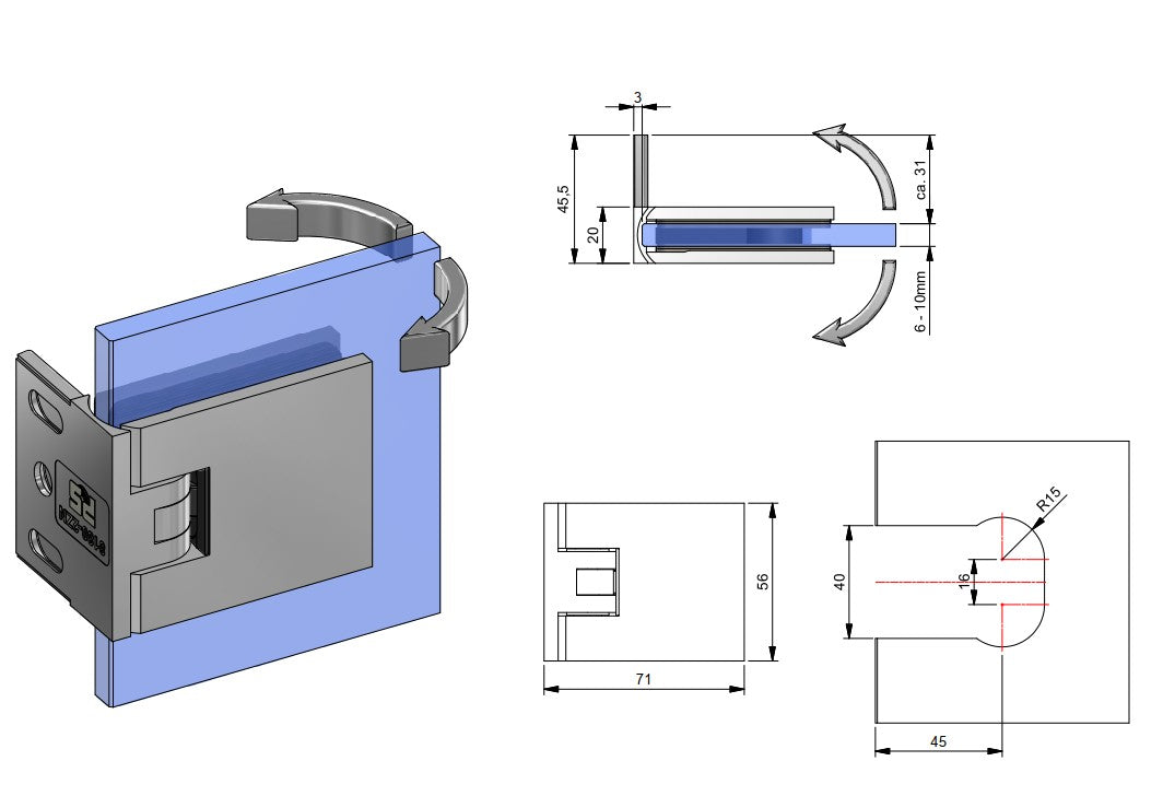 8180ZN P+S Pendeltürband Glas-Wand 90° FLAMEA