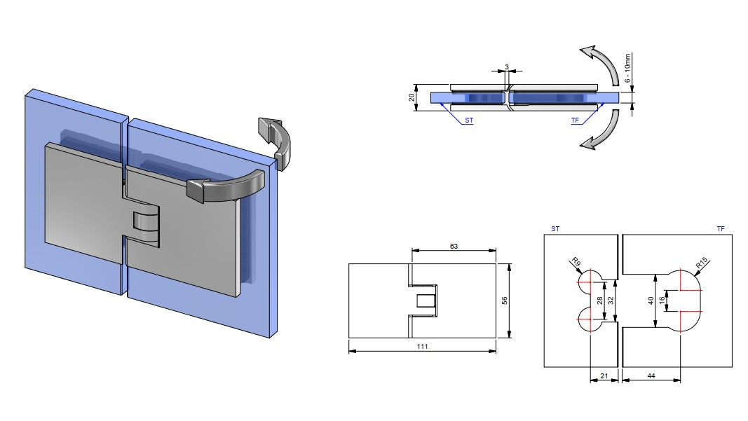 8182ZN P+S Pendeltürband Glas-Glas 180° FLAMEA