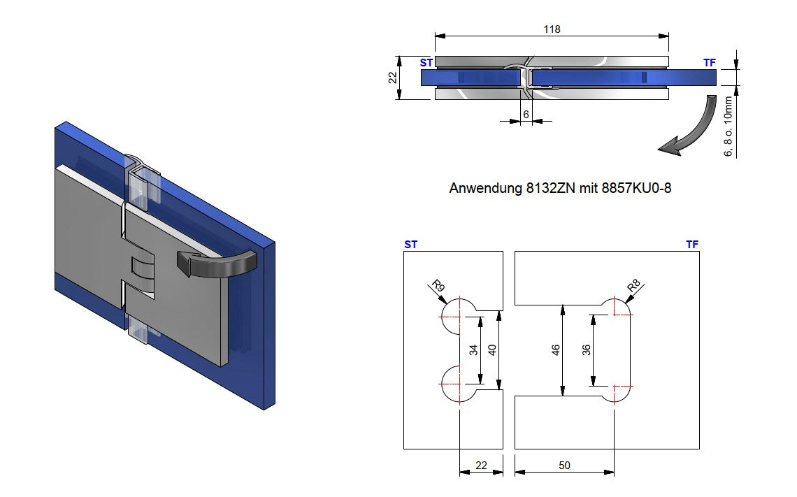 8132ZN P+S Pendeltürband Glas-Glas 180° FLAMEA+