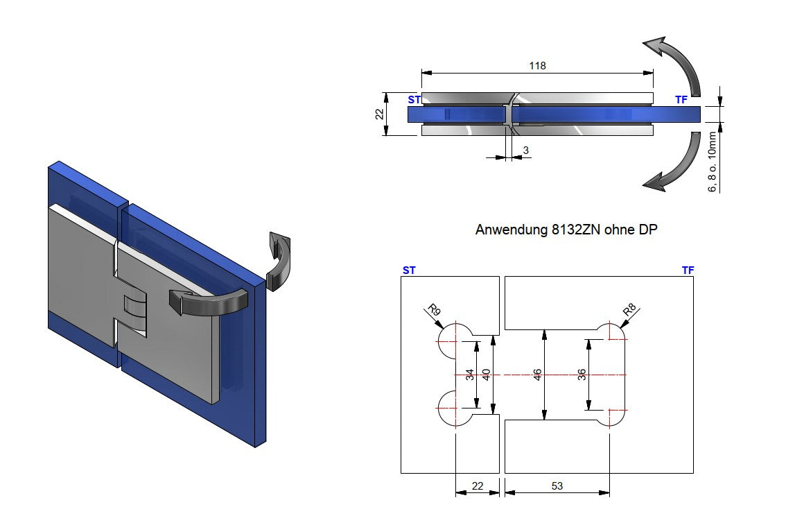 8132ZN P+S Pendeltürband Glas-Glas 180° FLAMEA+