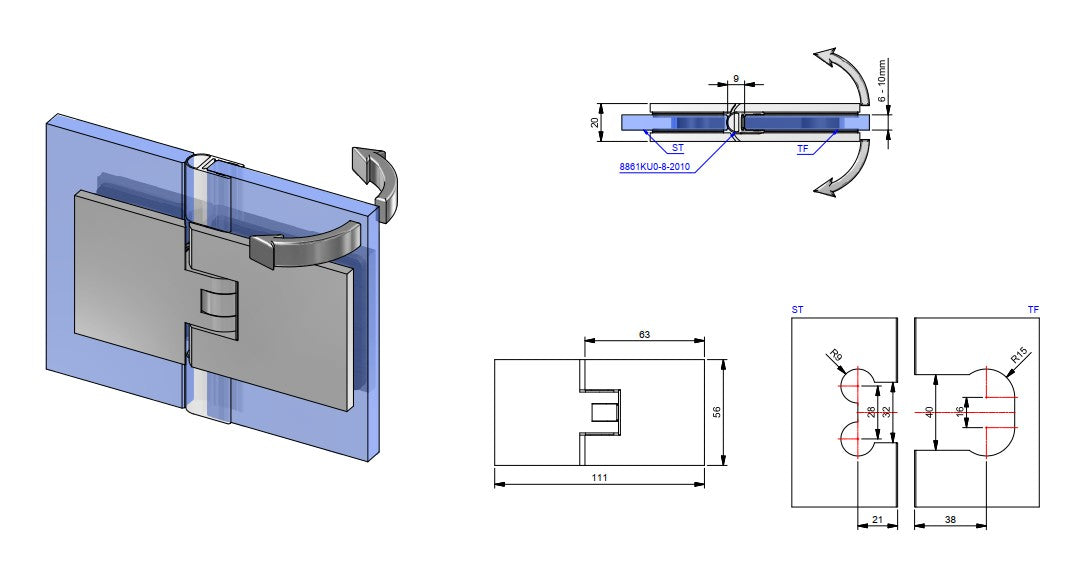 8182ZN P+S Pendeltürband Glas-Glas 180° FLAMEA