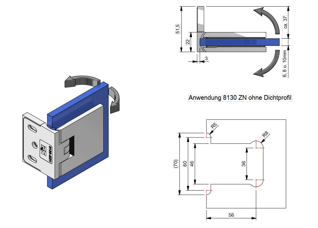 8130ZN P+S Pendeltürband Glas-Wand 90° FLAMEA+